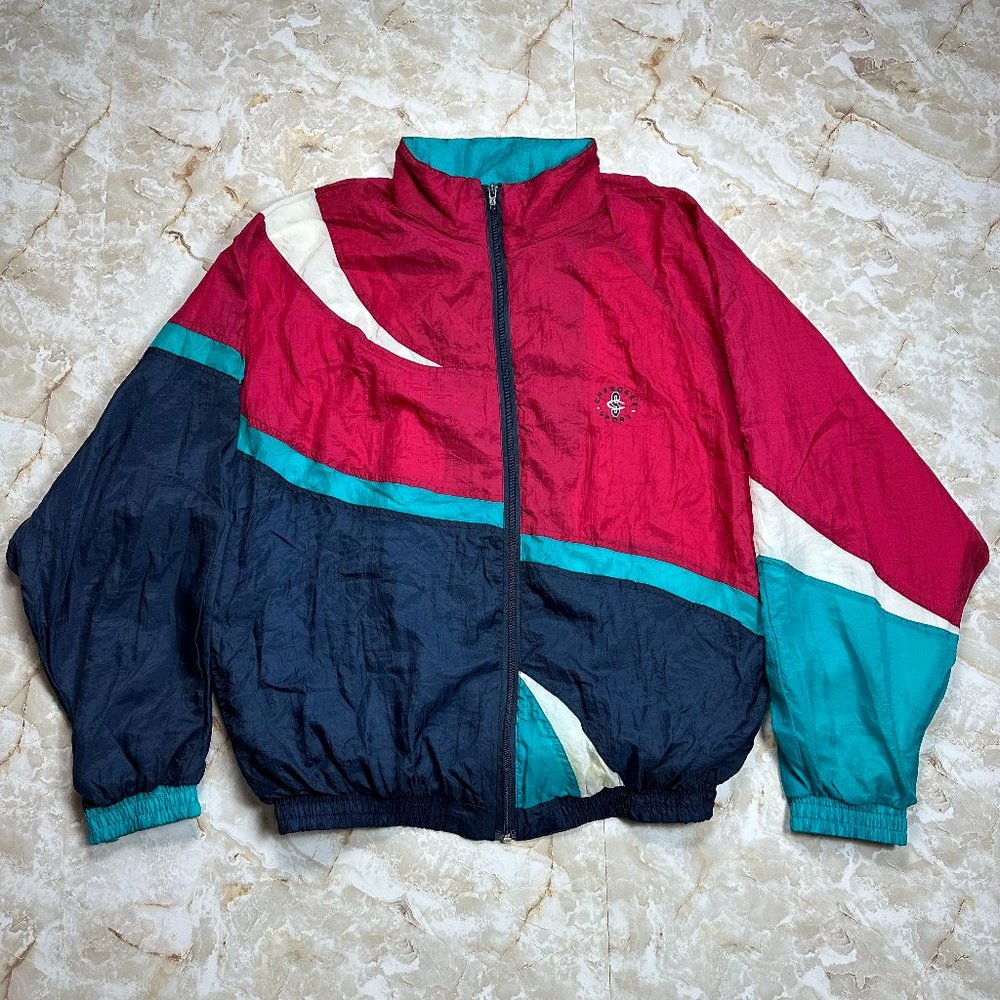 Vintage 90s Cherokee Sport Men's Large Red Blue Athletic Windbreaker Jacket